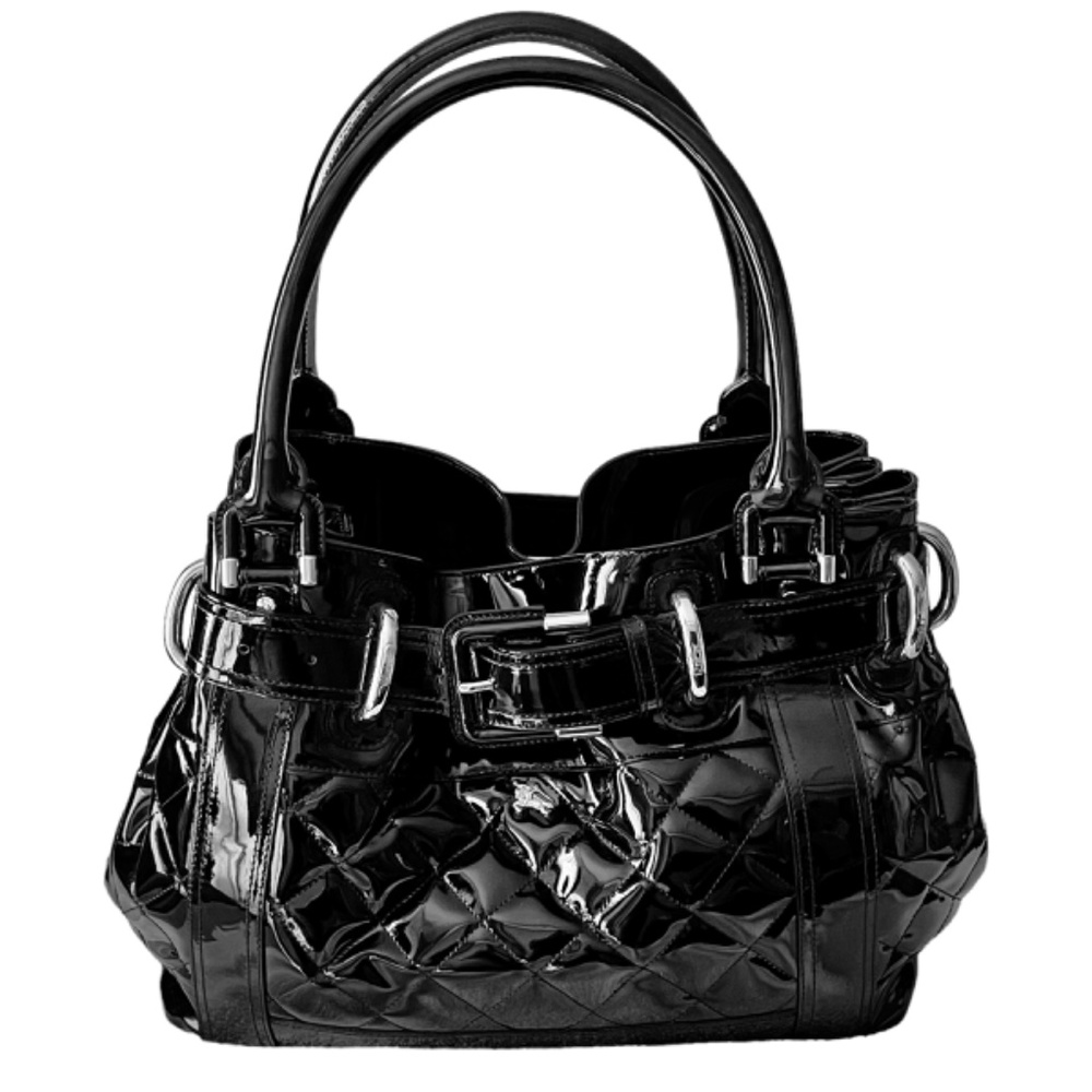 Authentic BURBERRY Quilted Patent Leather Large Prorsum Beaton Bag |  Black